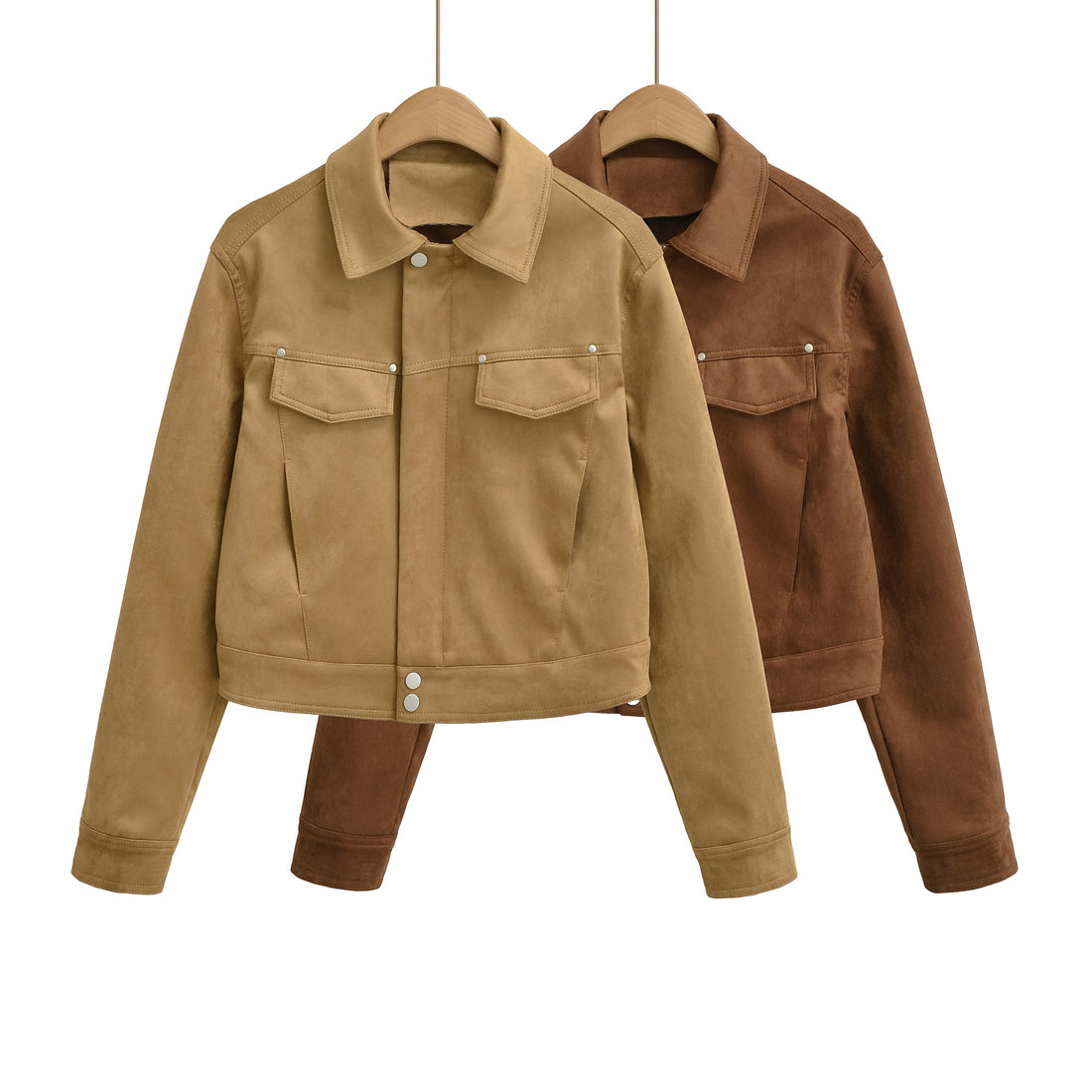 Damen Kurze Velours-Optik Jacke mit Druckknopf-Leiste und aufgesetzten Brusttaschen Echoarchiv