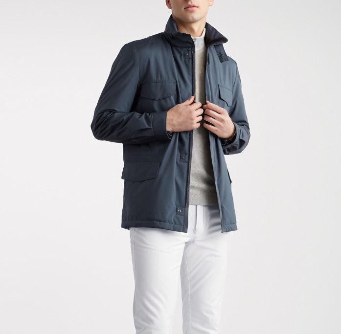 Herren leichte Multifunktionsjacke mit praktischen Taschen und hohem Kragen Echoarchiv