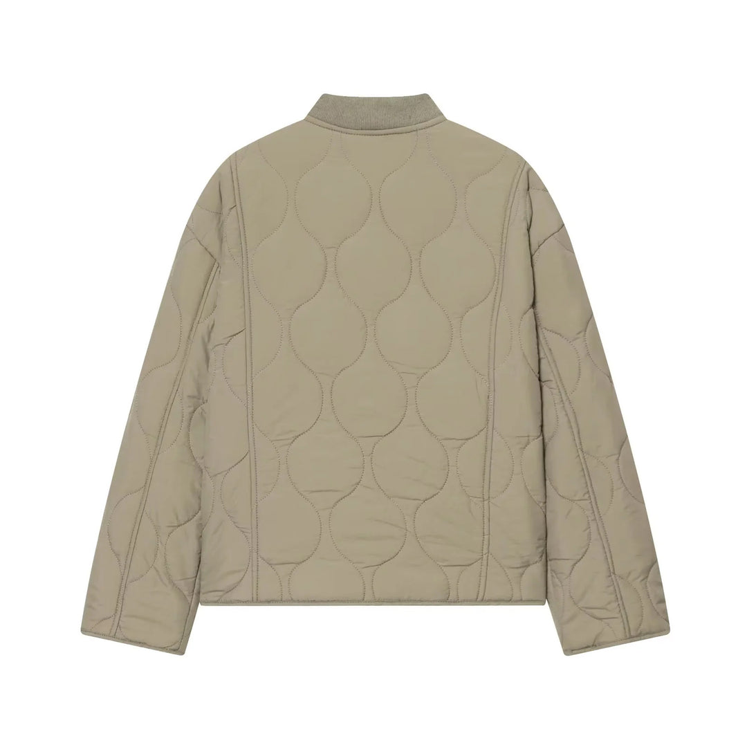 Damen wattierte Steppjacke mit kastiger Silhouette, geripptem Stehkragen und aufgesetzten Pattentaschen – Célinea