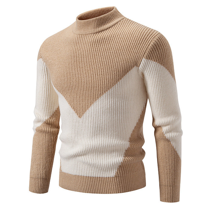 Herren nan gerippter Feinstrickpullover mit Stehkragen und kontrast-Blockdesign Echo Archiv