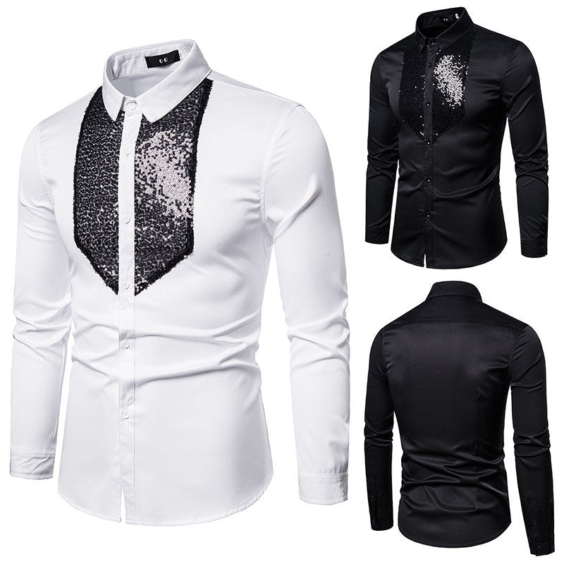 Herren Elegantes Hemd mit Pailletten-Brustplatte und tailliertem Schnitt Echo Archiv