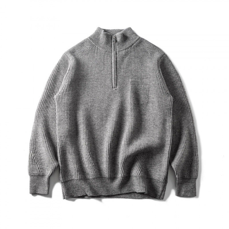 Unisex Grobgestrickter Halbzip‑Pullover mit Troyerkragen und Brusttasche Echo Archiv