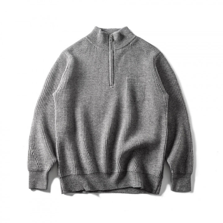 Unisex Grobgestrickter Halbzip‑Pullover mit Troyerkragen und Brusttasche Echo Archiv