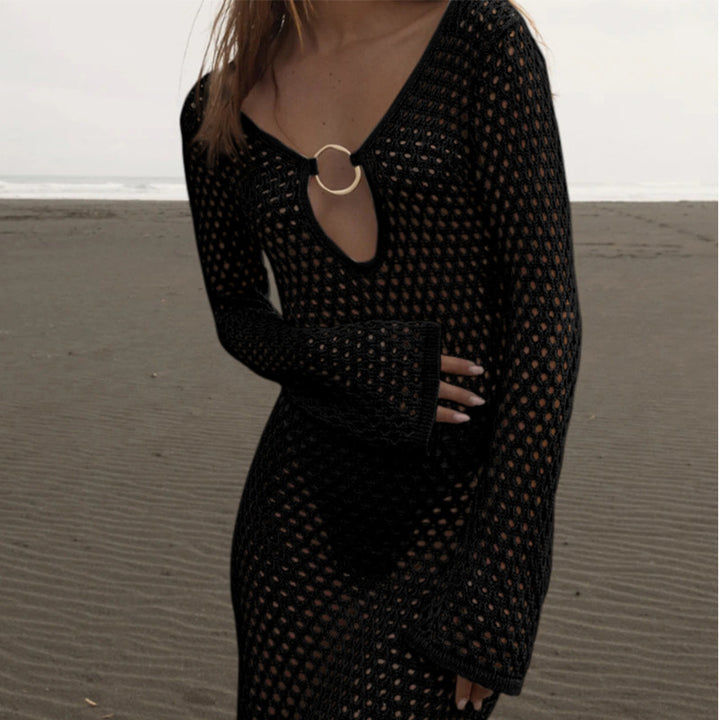 Damen Netzkleid mit tiefem V-Ausschnitt und modischem Ringdetails Echo Archiv