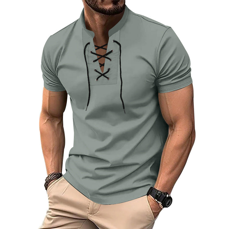 Herren lässiges Poloshirt mit Schnürung Echoarchiv