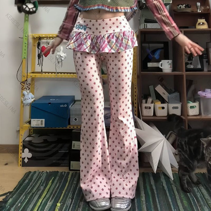 Damen Figurbetonte Flared-Hose mit Rüschendetail Echo Archiv