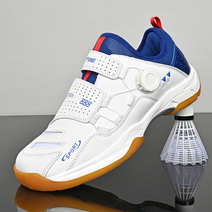 Unisex leichte Badminton‑Hallenschuhe mit rutschfester Gummilaufsohle, doppelte Klett‑Fixierung und Drehverschluss – Tavélo