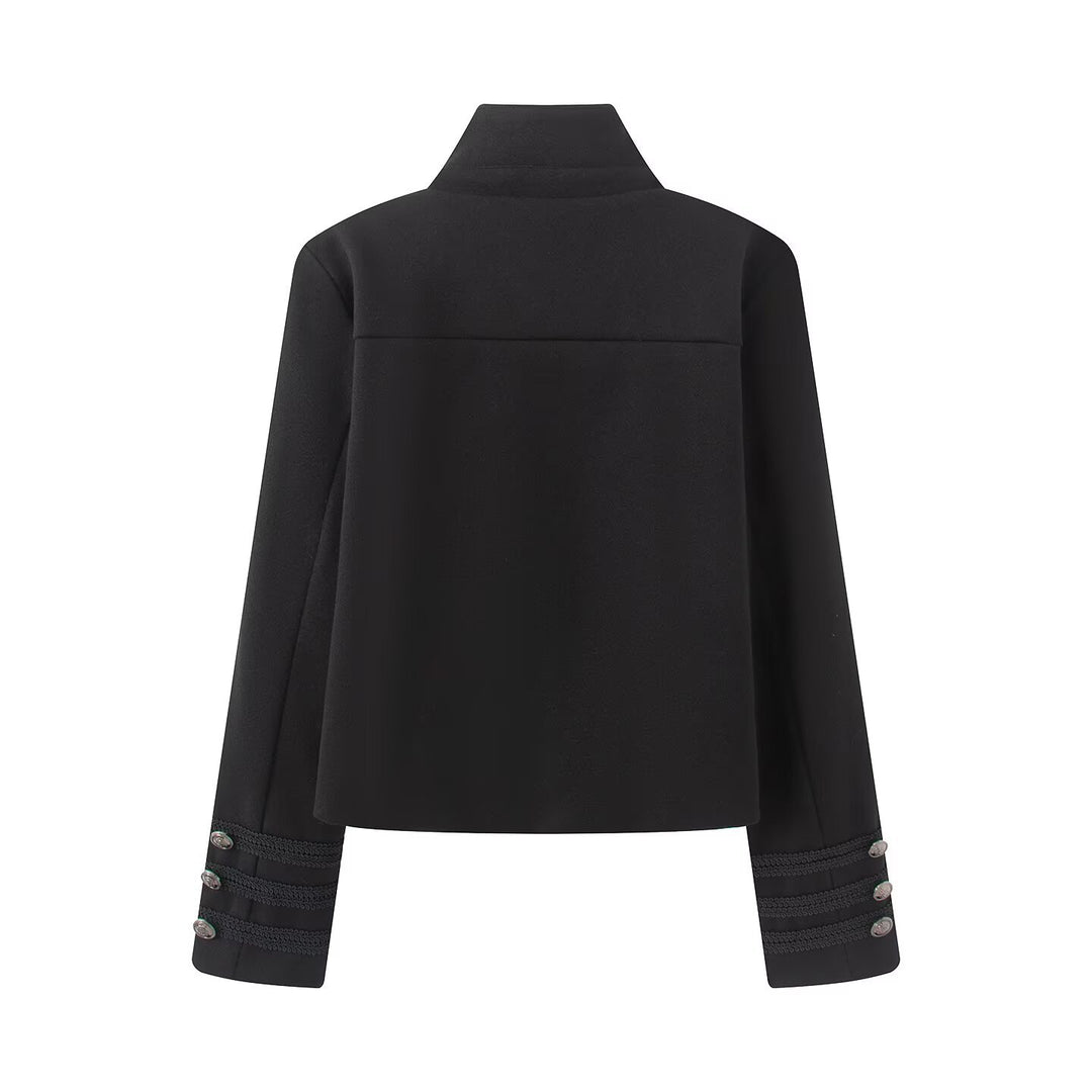 Damen Kurzer Militärisch inspirierter Blouson mit Stehkragen Zierkordeln und Metallknopfleiste Echo Archiv