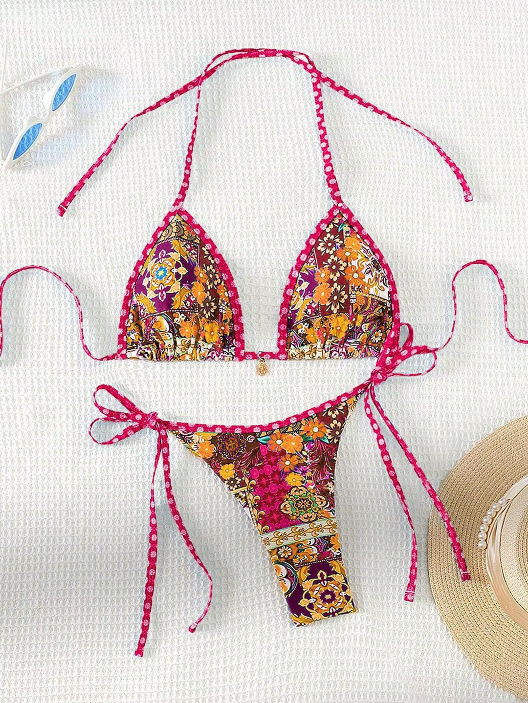 Damen Triangel-Bikini mit buntem floralen Mustermix und verstellbaren Trägern Echo Archiv