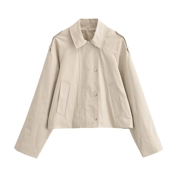 Damen Cropped Trenchjacke im Boxy‑Schnitt mit Schulterklappen und Druckknöpfen Echo Archiv