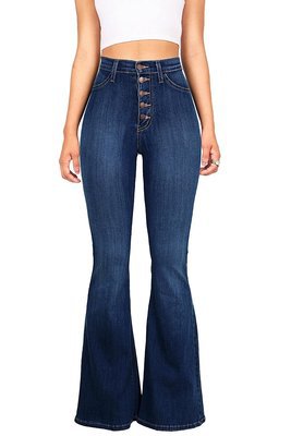 Damen nan Highwaist-Jeans mit ausgestelltem Schlag, taillierter Passform und dekorativer Knopfleiste Echo Archiv