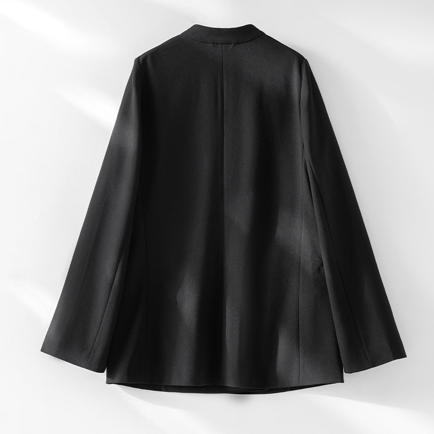 Damen kragenloser Longline-Blazer mit offenem V-Ausschnitt und Eingrifftaschen Echoarchiv