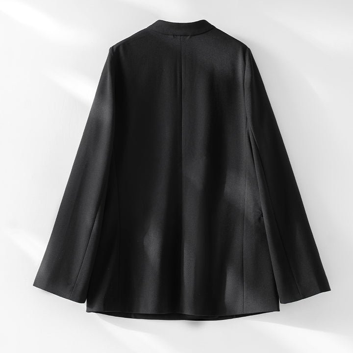 Damen kragenloser Longline-Blazer mit offenem V-Ausschnitt und Eingrifftaschen Echoarchiv
