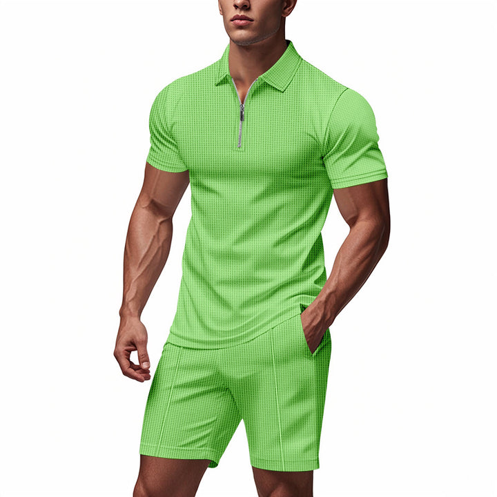 Herren Sportliches Kurzarm-Set mit teils strukturiertem Design und durchgehendem Reißverschluss Echoarchiv