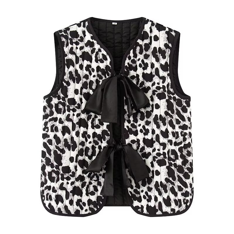 Damen nan gesteppte Weste mit dekorativem Schleifenverschluss und modischem Animalprint Echo Archiv