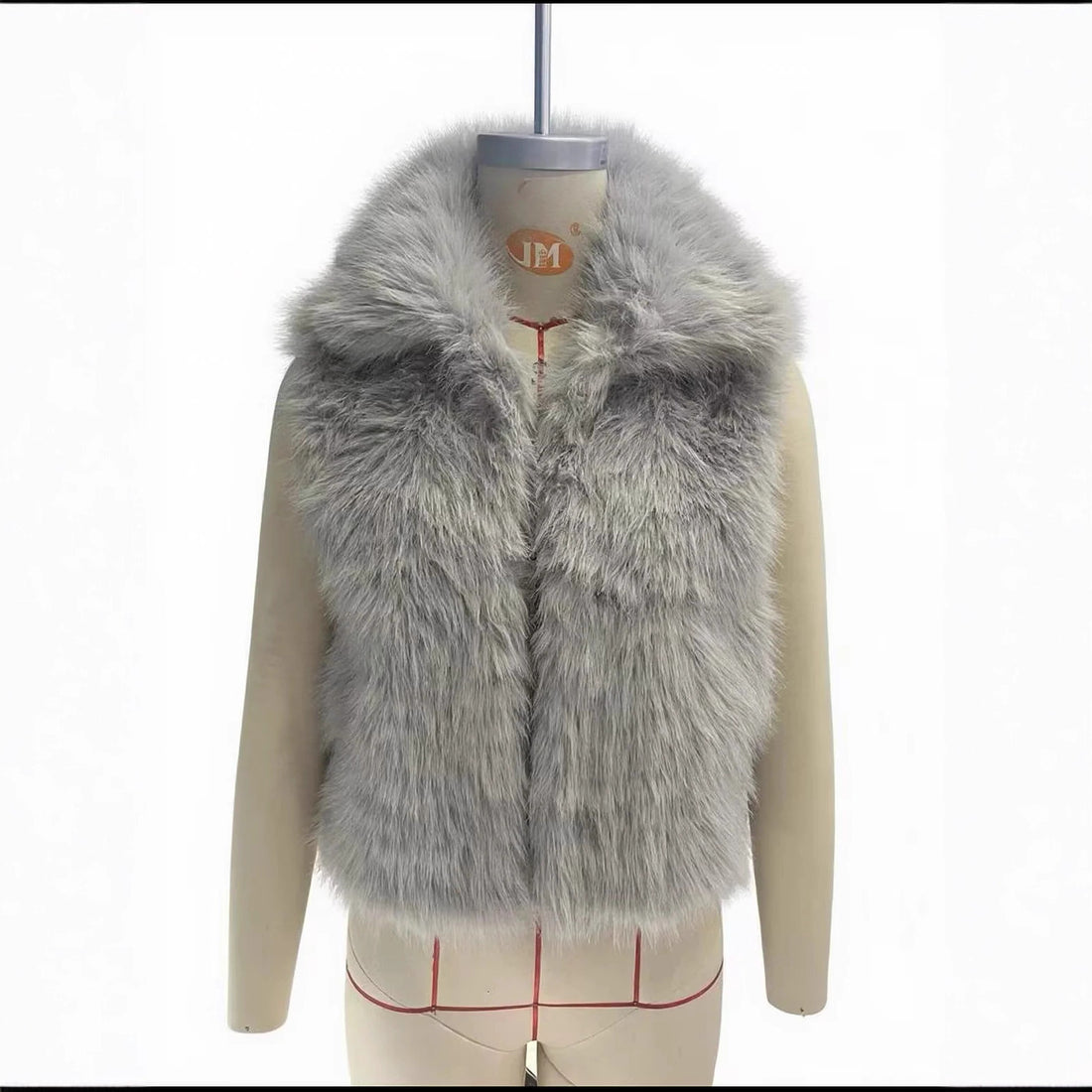 Damen luxuriöse Kunstfell-Weste mit voluminösem Schalkragen und verkürzter Silhouette – Célinea