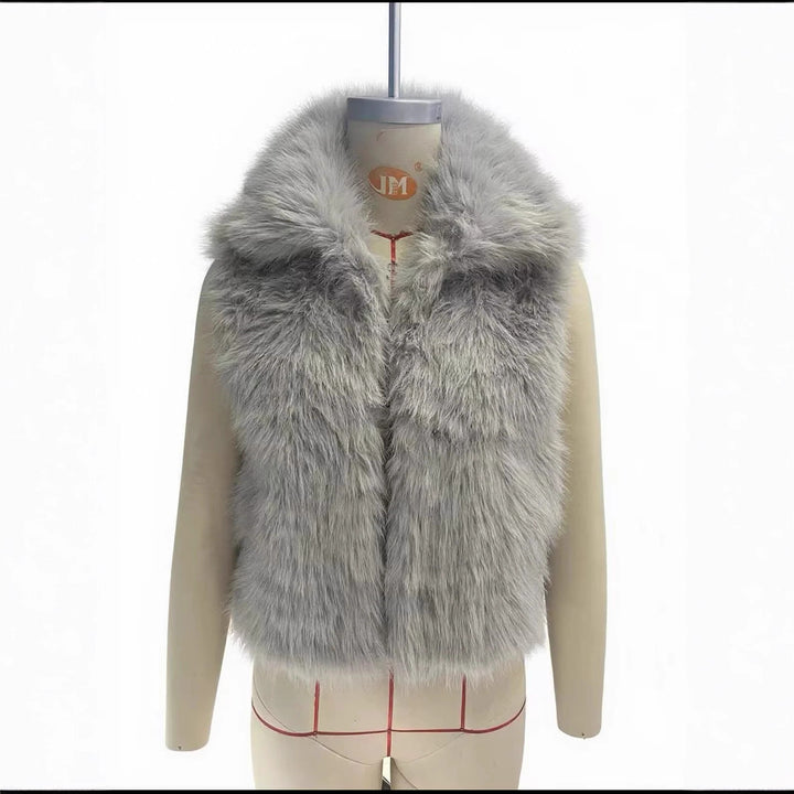 Damen luxuriöse Kunstfell-Weste mit voluminösem Schalkragen und verkürzter Silhouette – Célinea
