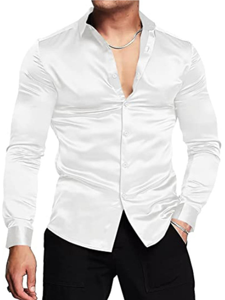 Herren elegantes Langarm-Hemd mit glänzendem Finish und modernen Details Echoarchiv