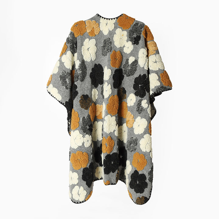 Damen Oversize-Capeponcho mit aufgestepptem Blumenrelief und Kettelnaht Echo Archiv