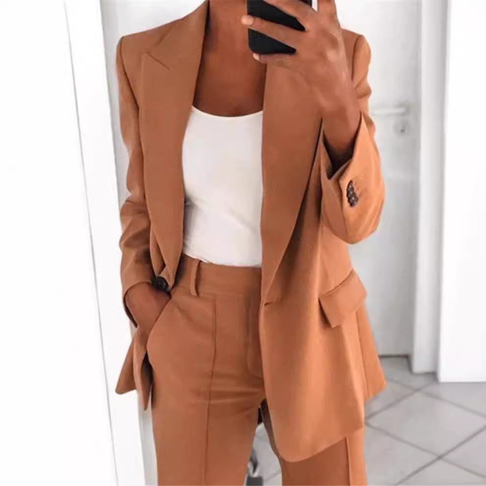 Damen Elegantes Zweiteiler-Blazer-Set mit weichem Fall und breitem Bein Echo Archiv