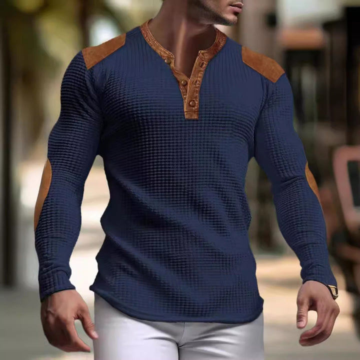 Herren Langarm-Henley-Shirt mit strukturiertem Gewebe und Kontrastdetails Echoarchiv