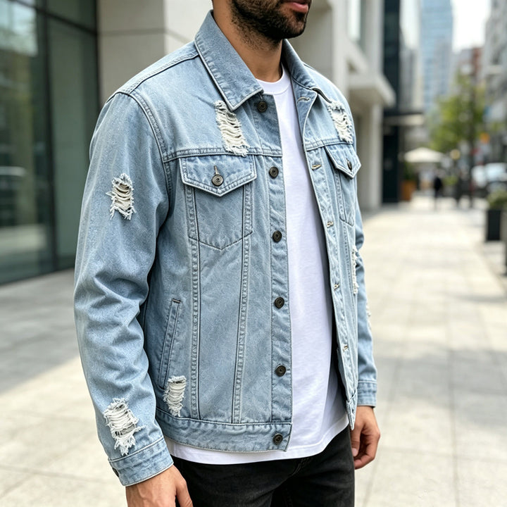 Herren Modische Denimjacke mit Destroyed-Details Echoarchiv