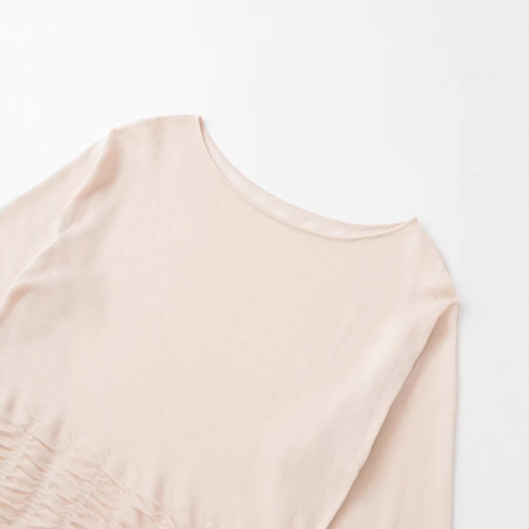 Damen Weites Strickpullover-Top mit U-Boot-Ausschnitt und gerafftem Volantsaum Echo Archiv