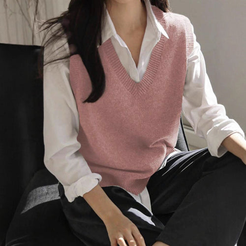 Damen Feinstrick-V-Ausschnitt Pullunder aus weichem Wollmix – Mavelle