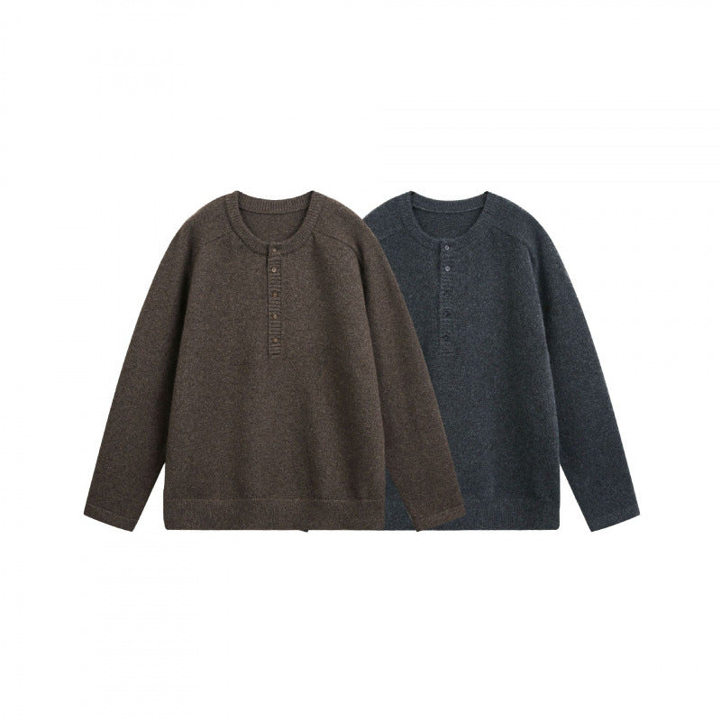 Unisex Feinstrick-Henley-Pullover mit Raglanärmeln und halber Knopfleiste Echo Archiv