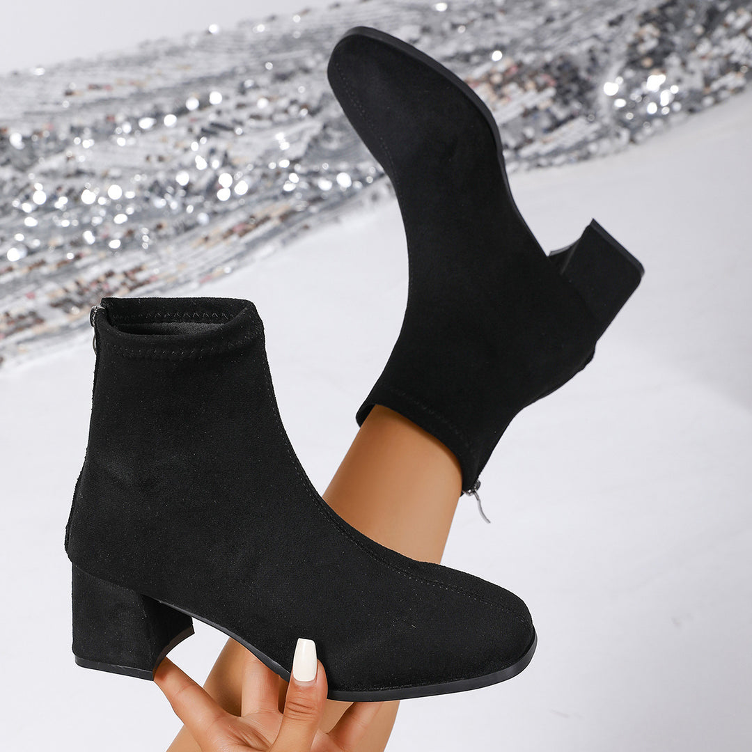 Damen nan knöchelhohe Veloursoptik-Stiefelette mit mittelhohem Blockabsatz und schlanker Vorderkappe Echo Archiv