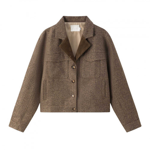 Damen Kurz geschnittene Boxy-Hemdjacke aus Wollmix mit Reverskragen und aufgesetzten Brusttaschen Echo Archiv