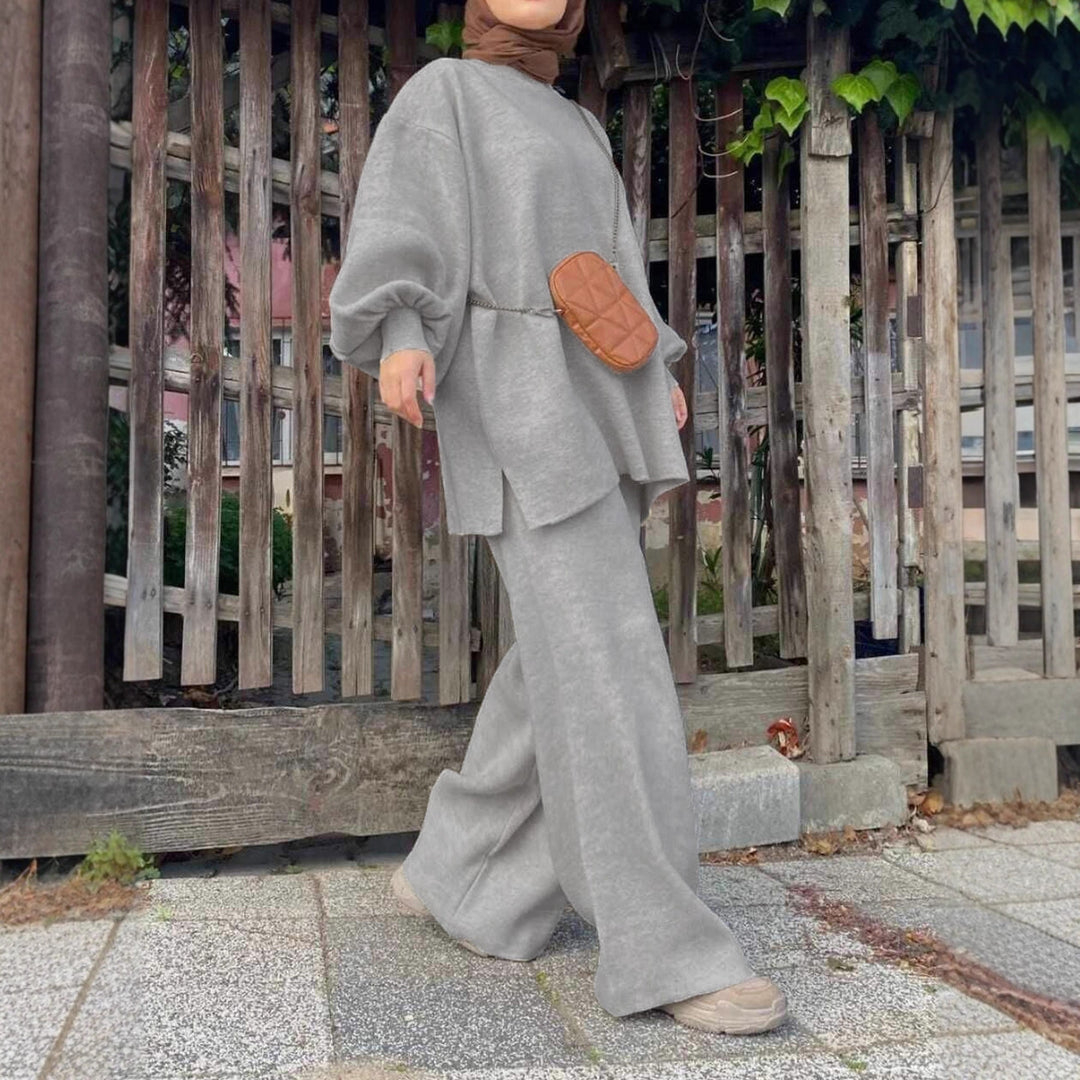 Damen Oversize-Strickset mit Ballonärmeln & weitem Palazzo-Hosenbein Echoarchiv