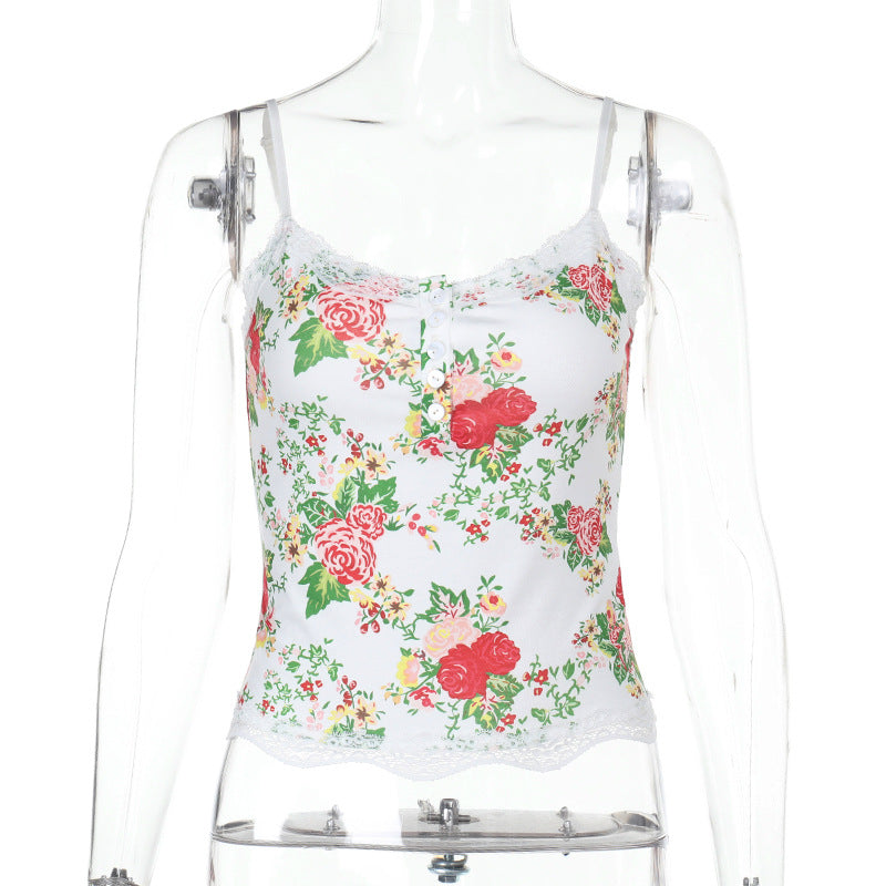 Damen Top mit Spitzenbesatz und floralen Mustern Echo Archiv