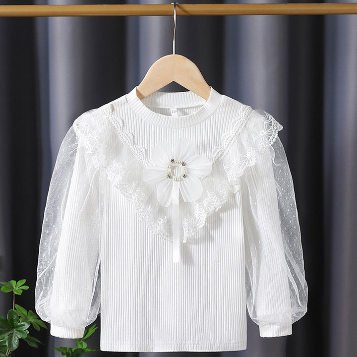 Mädchen Langarmshirt mit elegantem Tüllbesatz und Blumendekor Echo Archiv