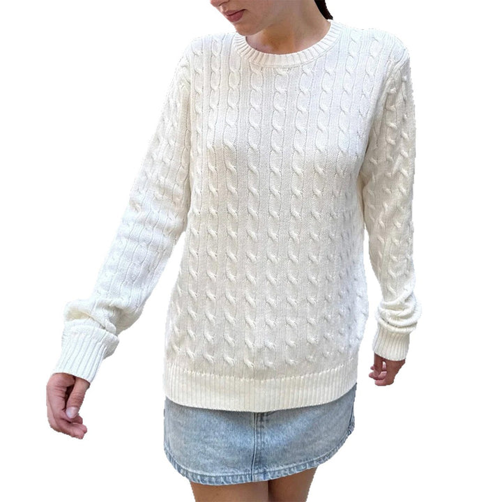 Damen grob gestrickter Zopfstrickpullover mit Rundhalsausschnitt, entspannter Oversize-Passform und gerippten Bündchen – Mavelle