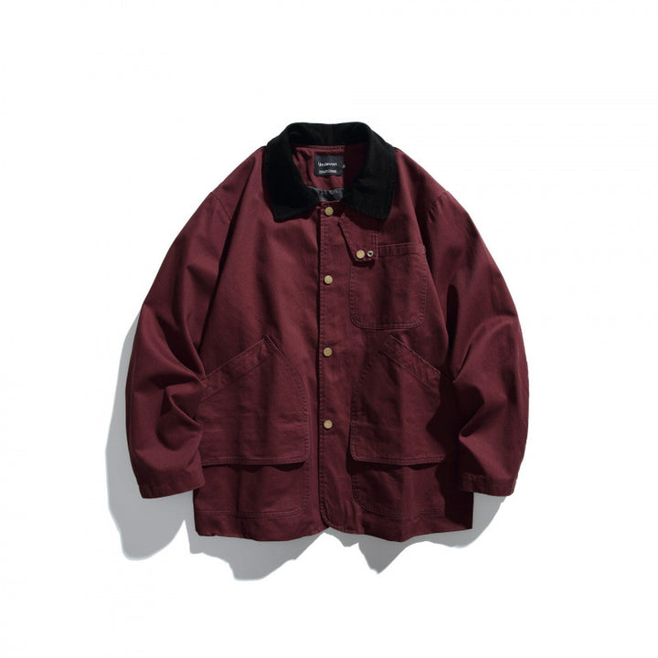 Herren Canvas-Chorejacke mit Cordkragen und Druckknopffront Echo Archiv