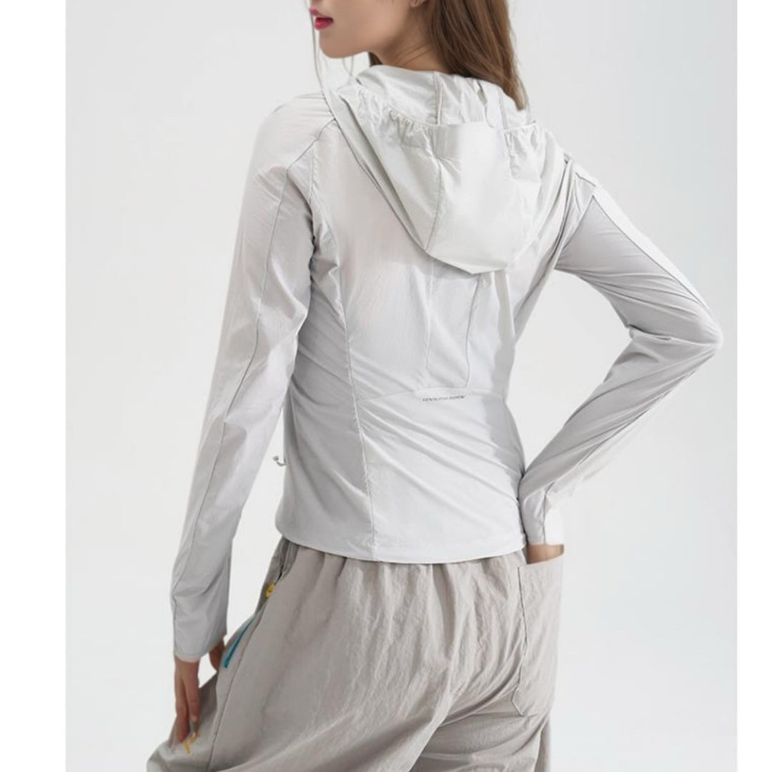 Damen Leichte Kapuzen-Windjacke mit Reißverschluss und verstellbarem Saum Echoarchiv