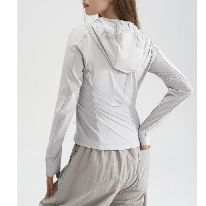 Damen Leichte Kapuzen-Windjacke mit Reißverschluss und verstellbarem Saum Echoarchiv