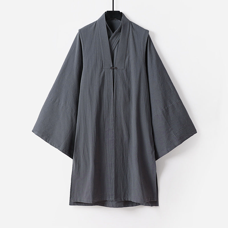 Unisex Asiatisch inspirierte Oversize-Kimono-Jacke mit Trompetenärmeln und kleinem Knebelverschluss Echoarchiv