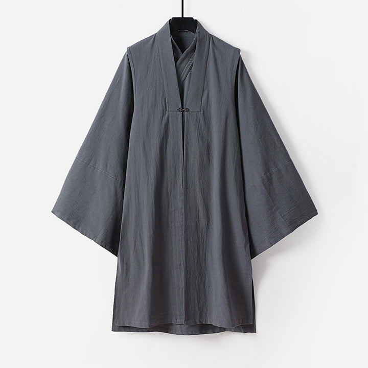 Unisex Asiatisch inspirierte Oversize-Kimono-Jacke mit Trompetenärmeln und kleinem Knebelverschluss Echoarchiv