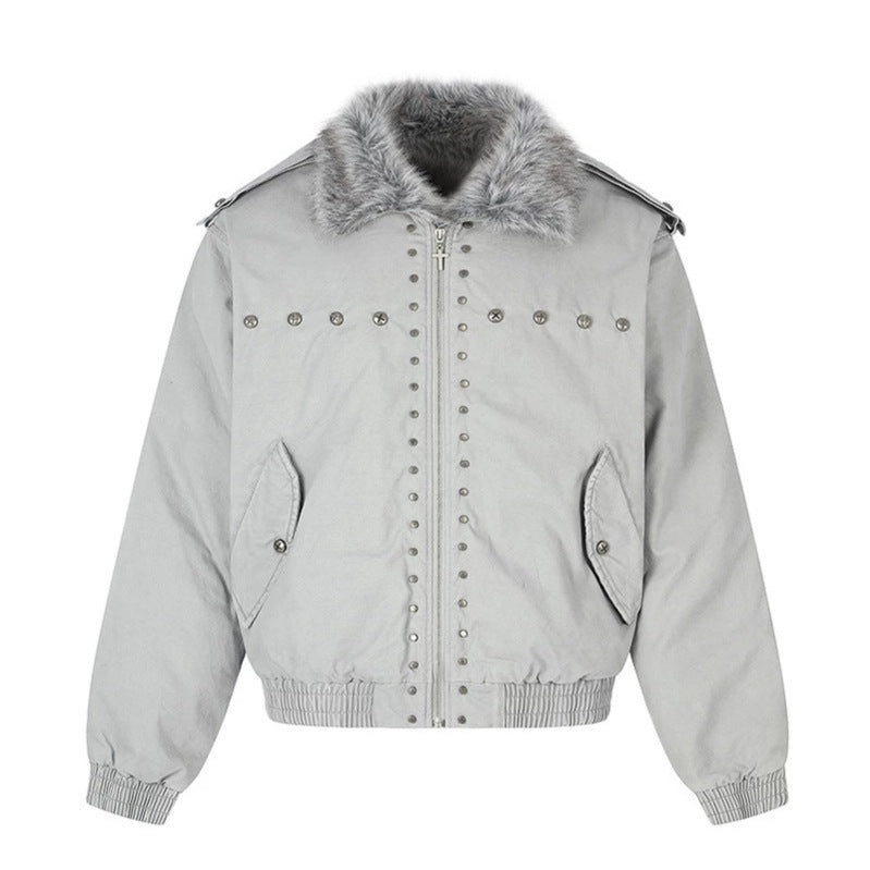 Damen wattierte Bomberjacke mit Kunstfellkragen, Nietenapplikation und Schulterklappen Echoarchiv