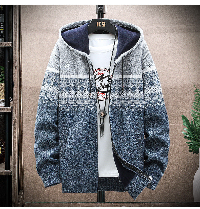 Herren Kapuzen-Strickzipjacke mit Norweger-Jacquard und weichem Futter Echo Archiv