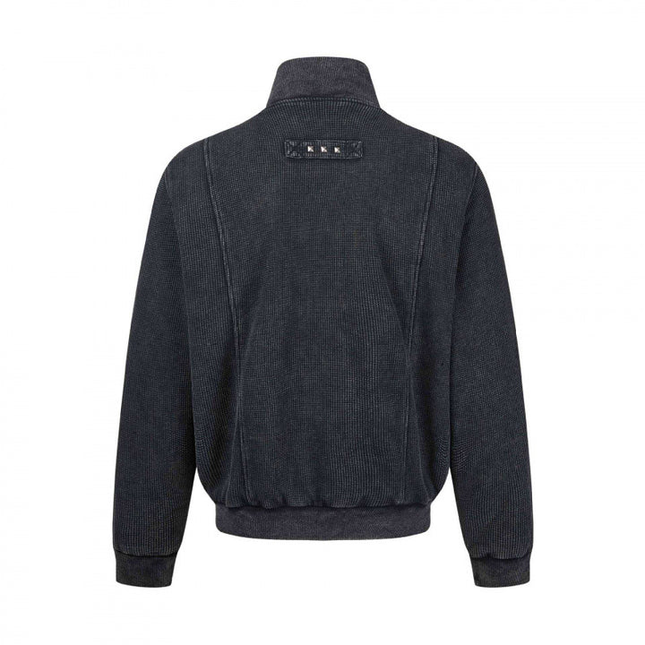 Unisex Grobgestrickte Zip‑Bomberjacke mit Stehkragen, Nieten‑Detail und Reißverschlusstaschen Echo Archiv