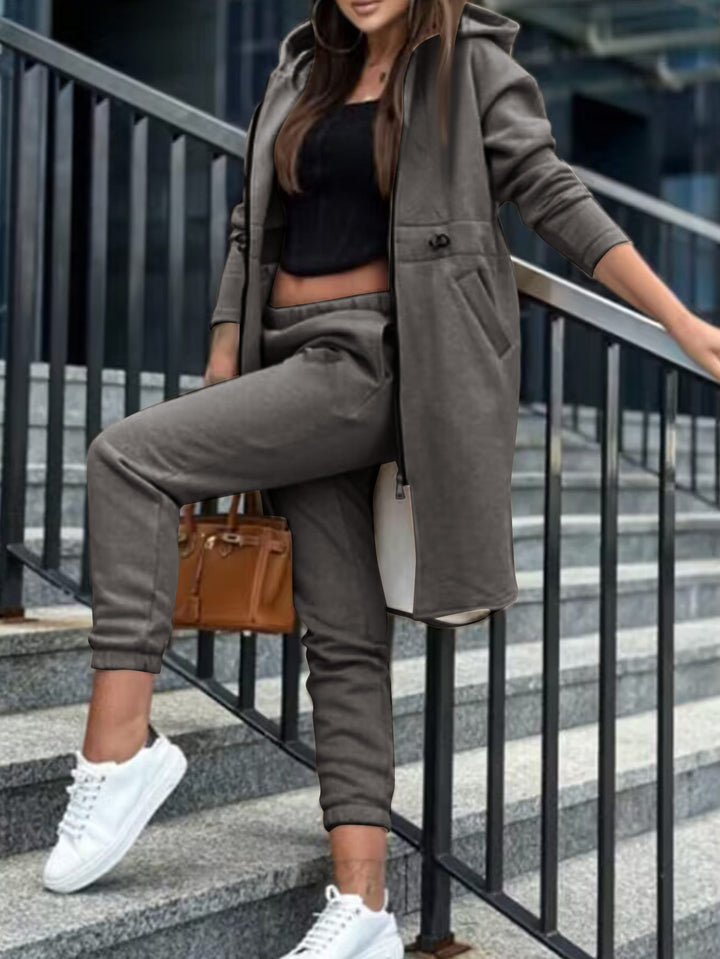 Damen Kapuzenmantel und High-Waist Jogginghose Lounge-Set – Montévia