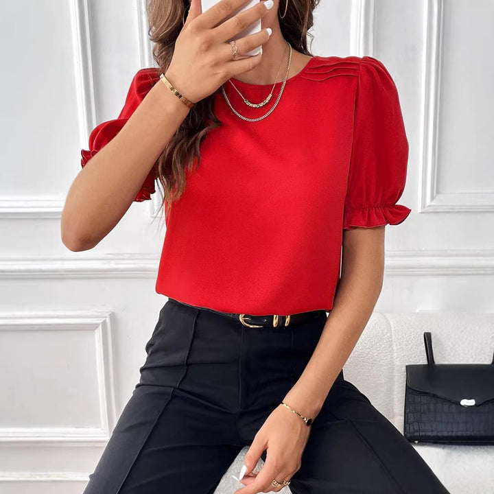 Damen Elegante Chiffonbluse mit Puffärmeln und dekorativen Schulterfalten Echo Archiv