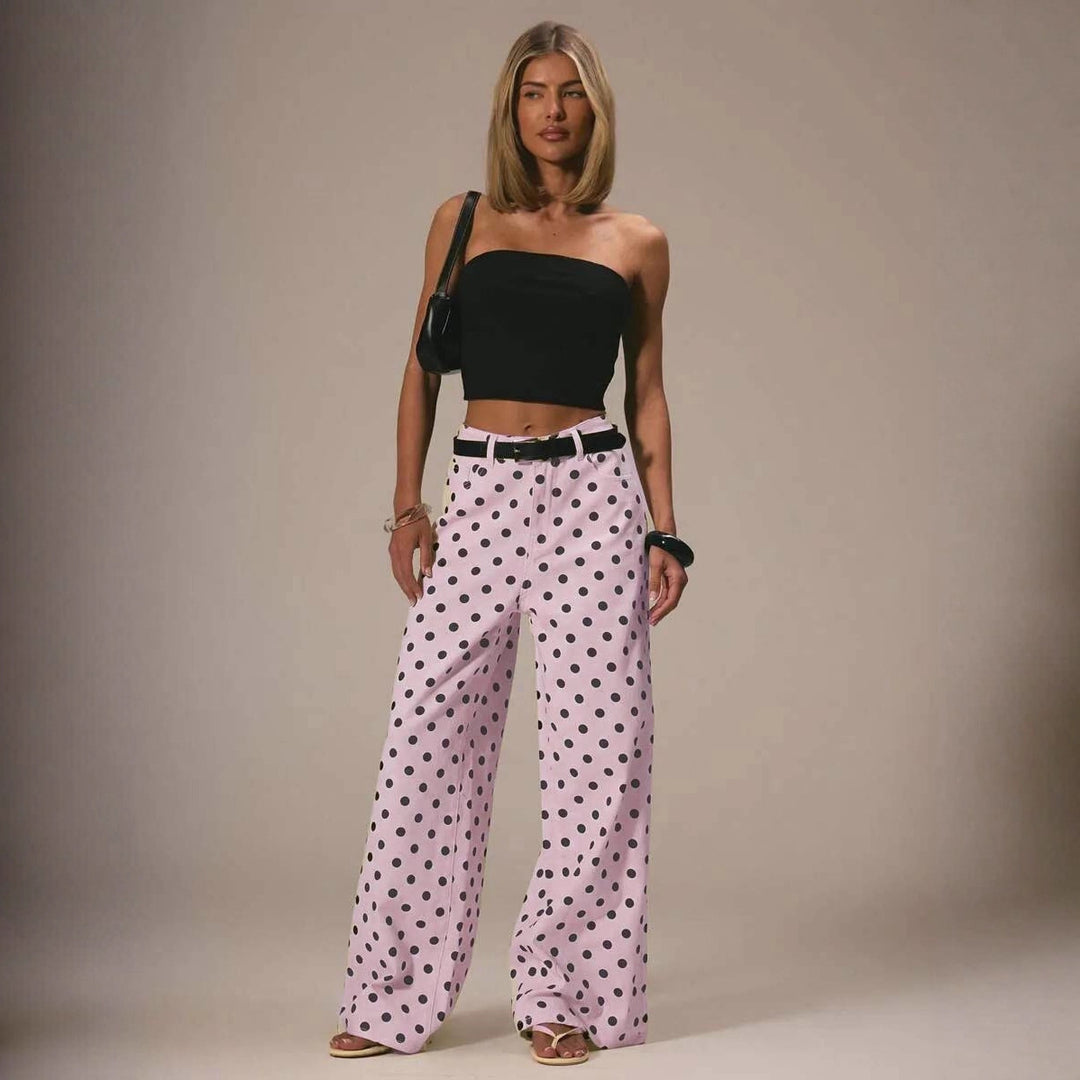 Damen weite Polka-Dot Palazzo-Hosen mit high-waist Schnitt Echo Archiv