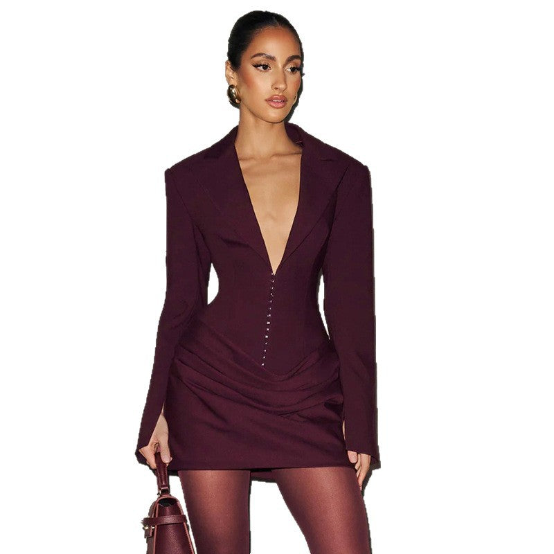 Damen Blazer-Minikleid mit tiefem V-Ausschnitt und eleganter Silhouette Echo Archiv