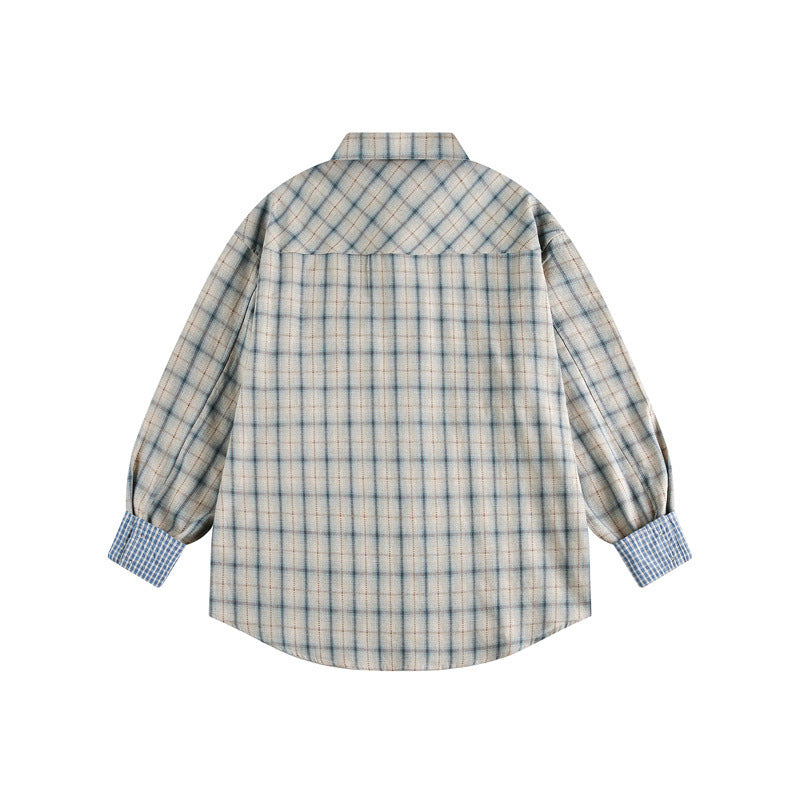 Unisex Oversize Hemdjacke im Karomuster mit asymmetrischer Brusttasche und Kontrastmanschetten Echoarchiv