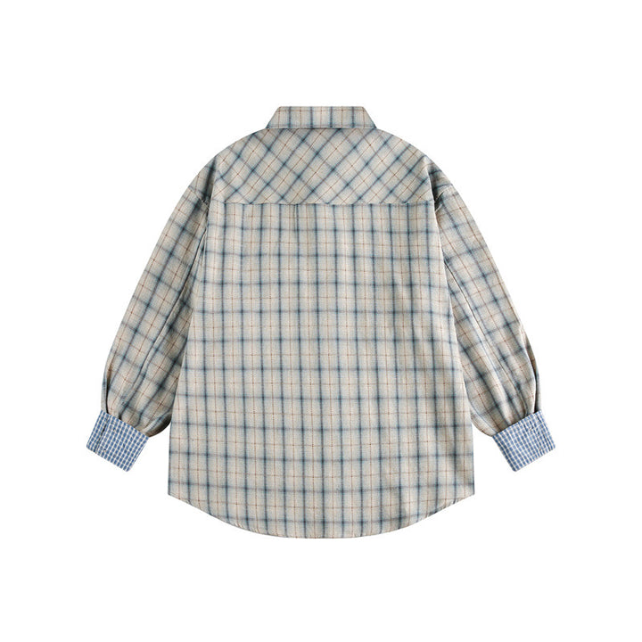 Unisex Oversize Hemdjacke im Karomuster mit asymmetrischer Brusttasche und Kontrastmanschetten Echoarchiv