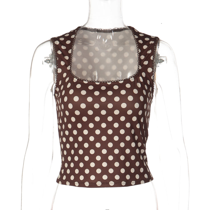 Damen Polka-Dot Cropped-Top mit quadratischem Ausschnitt und elastischem Bund Echo Archiv